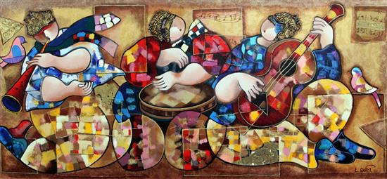 Dorit Levi (1952-) Ethnic Music Players, 19 x 40.5in